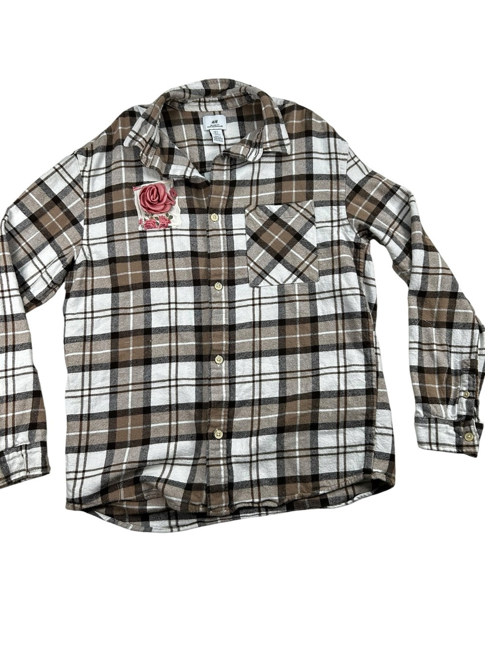 H&M Relaxed Fit Upcycled Flannel Shirt – Women’s Small | Handmade Floral Patchwo - Picture 10 of 13